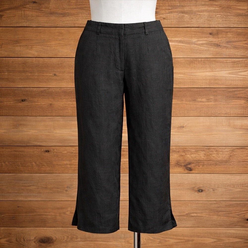 Vintage Crop Pants Talbots 8P Dark Gray‎ 100% Irish Linen Side Slit Petites